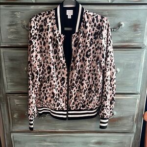 PEYTON JENSEN Women's Leopard Print Bomber Jacket - Pink and Black